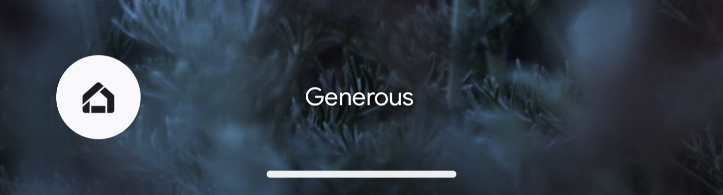 The word 'generous' at the bottom of an Android lock screen